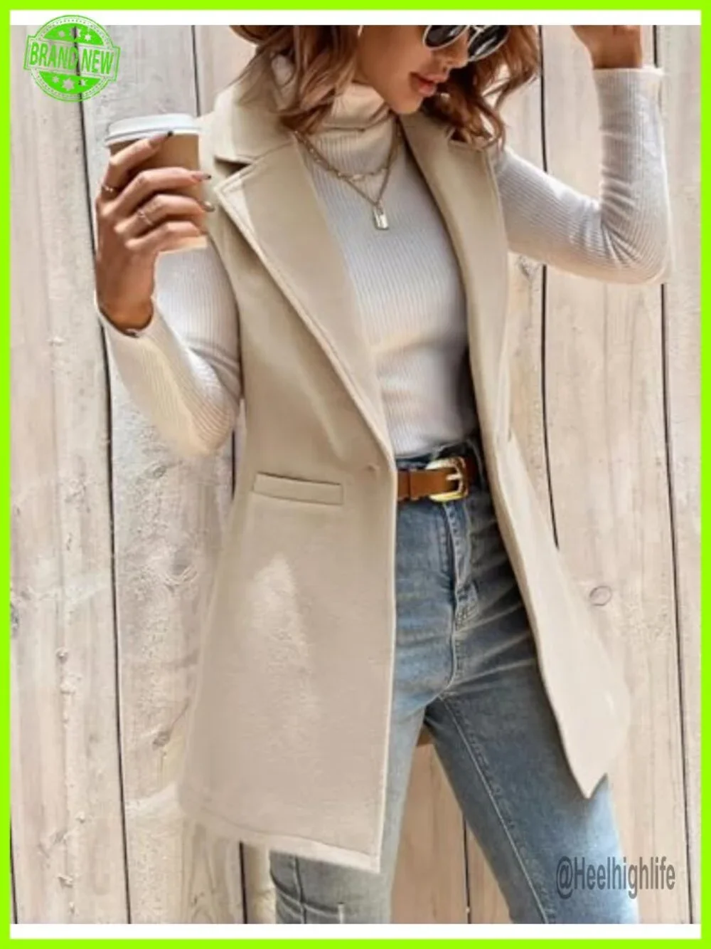 Wool Blended Sleeveless Notch Lapel Vest Blazer Jacket
